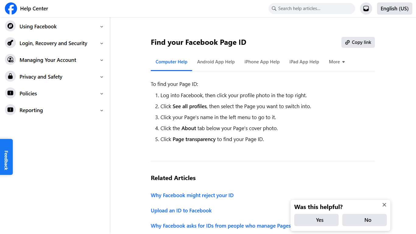 Find your Facebook Page ID Facebook Help Center